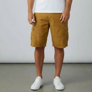 Kanji Shorts Men 44 Golden Yellow Cargo Streetwear Japanese 100% Cotton Baggy